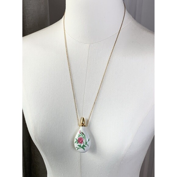 Vintage Franklin Porcelain Perfume Teardrop Pendant Necklace 1/20 12K GF Chain - Picture 2 of 12